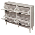 4 Door Shoe Rack, Freestanding Modern Shoe Storage Cabinet, For Entryway White Particle Board