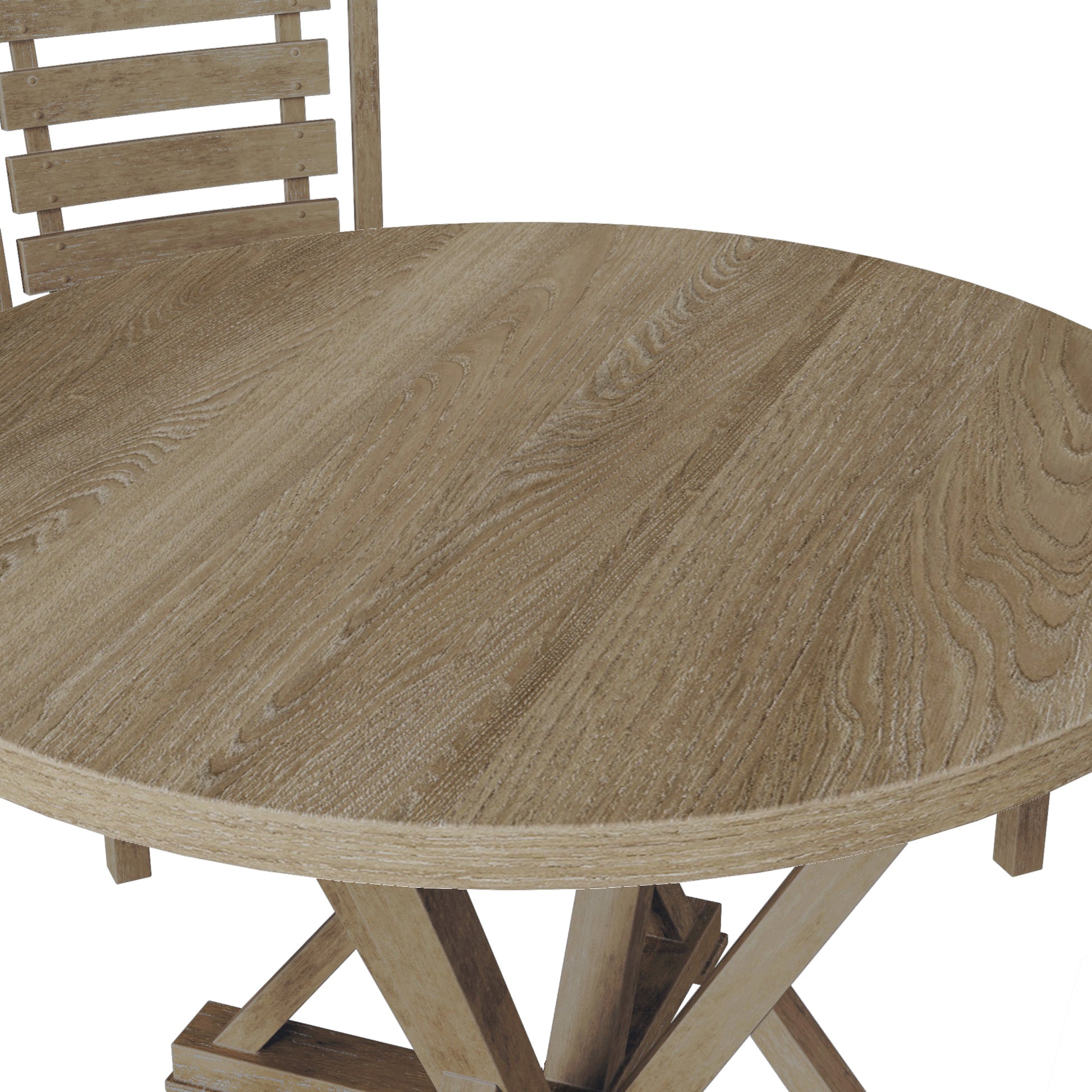Modern Farmhouse Round Dining Table 45.7Inch Solid Wood Rubberwood Antique Finishing Rustic Look Distressed Look Wire Brushed For 4 Seaters Grayish Brown Light Brown Distressed Finish Dining Room Antique,Farmhouse,French Country,Rustic,Vintage Rubberwood