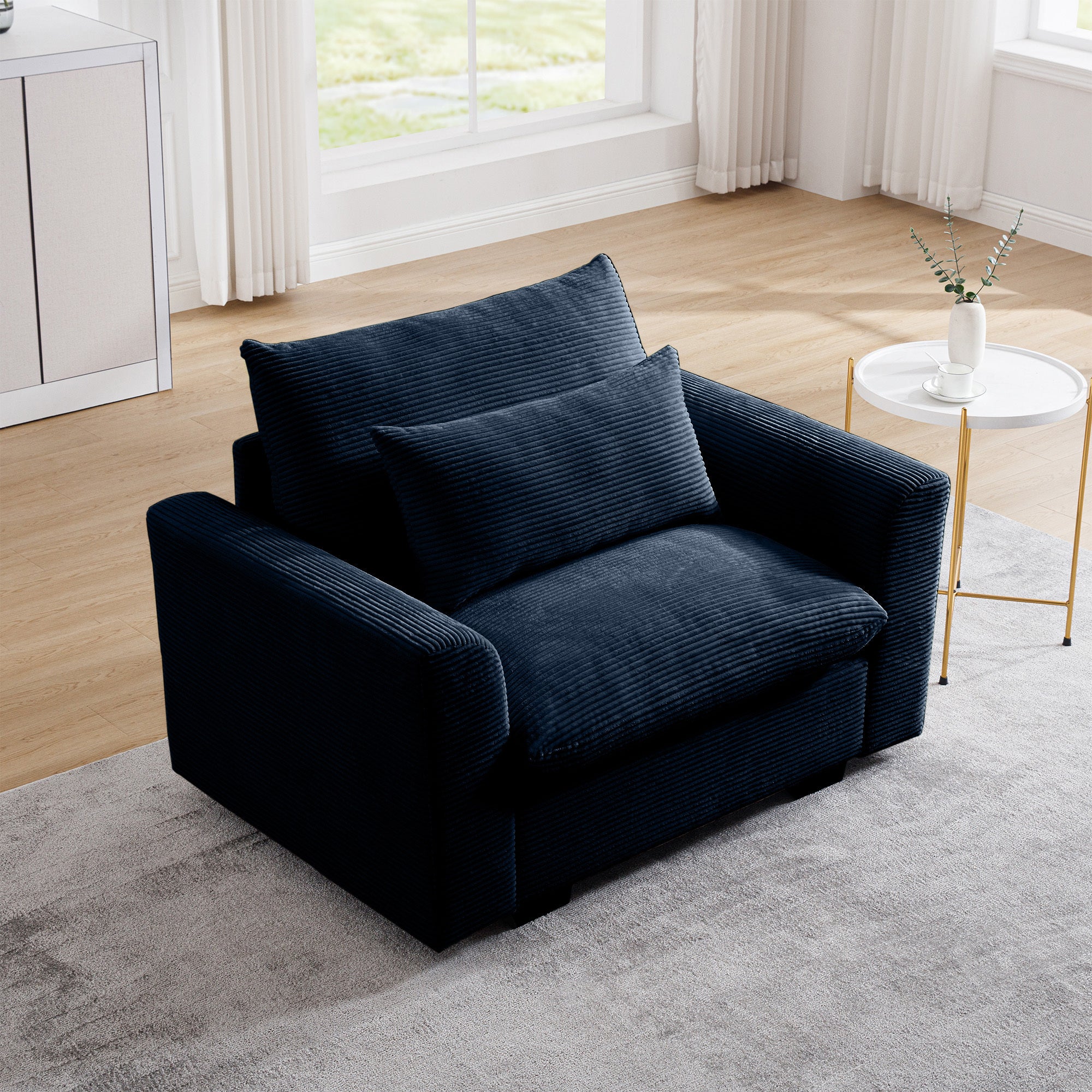 Blue Corduroy Deep Seat Single Sofa Accent Chair,Deep Seat Couch With Waist Pillow For Living Room Apartment Office Blue Corduroy 1 Seat