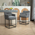 Coolmore Counter Height Bar Stools Set Of 2, Modern Barrel Bar Stool With Backrest And Arms, Black Metal Frames, Upholstered Bar Stools For Kitchen Island, Pub, Club Gray Foam Chenille