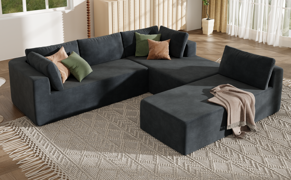 Modern Large Modular Sectional Sofa For Living Room, Bedroom, Salon, 3 Piece Free Combination Gray Polyester 3 Seat