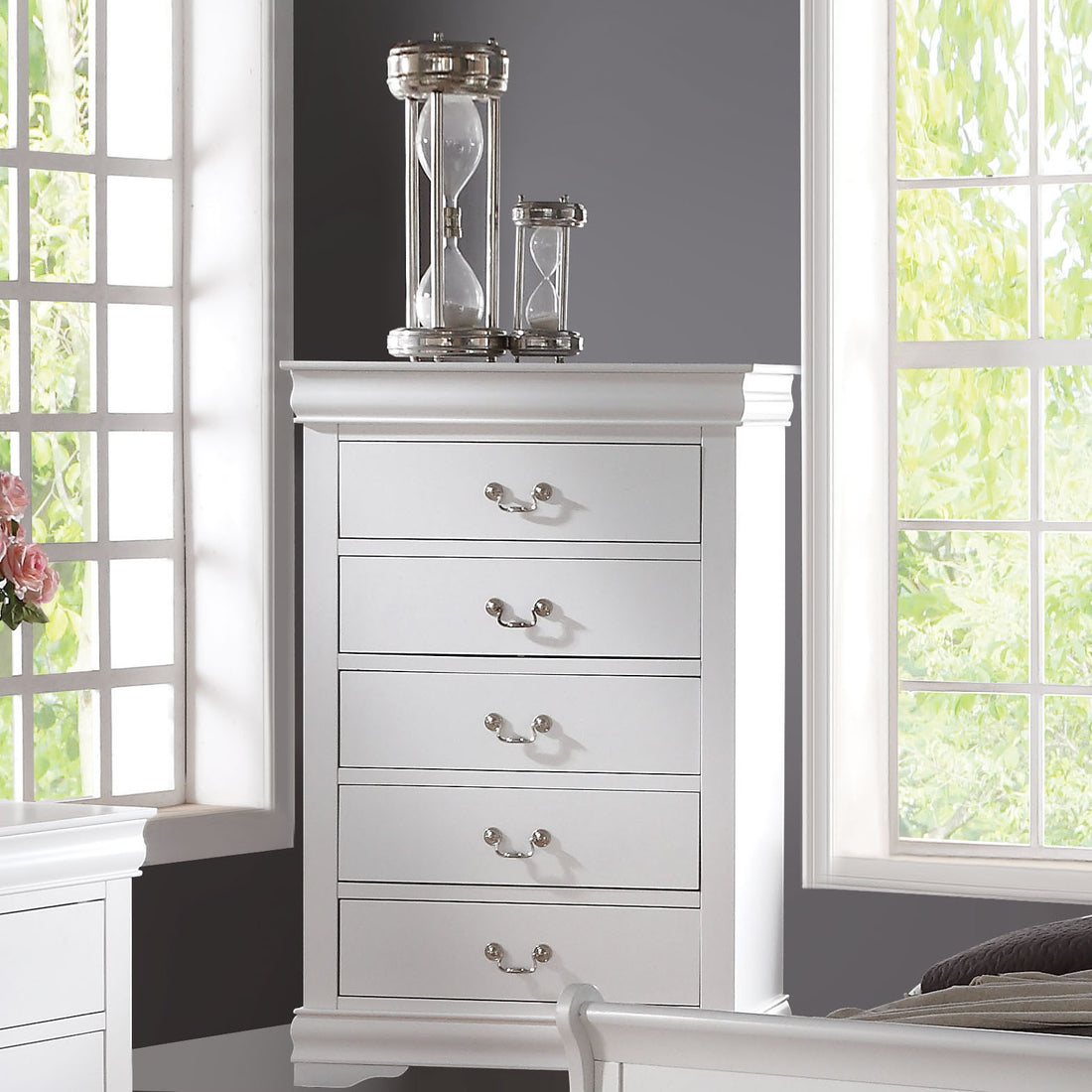 White 5 Drawer Chest With Metal Handles White Bedroom Particle Board Mdf