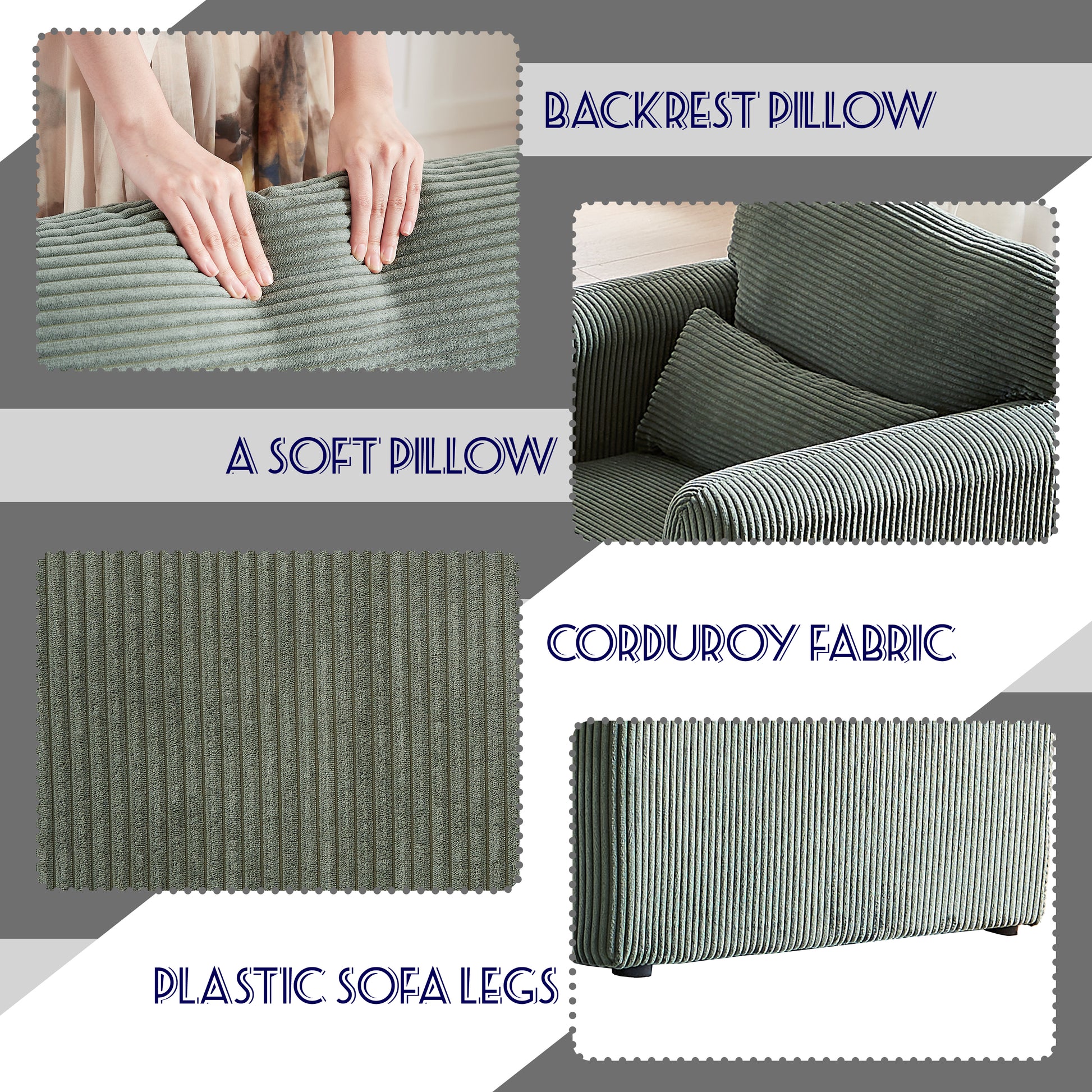 33"Corduroy Fabric Single Sofa, Modern Lounge Chairs Single Sofa With Support Pillow, For Apartment, Office, Living Room & Bedroom Army Green Foam Corduroy 1 Seat