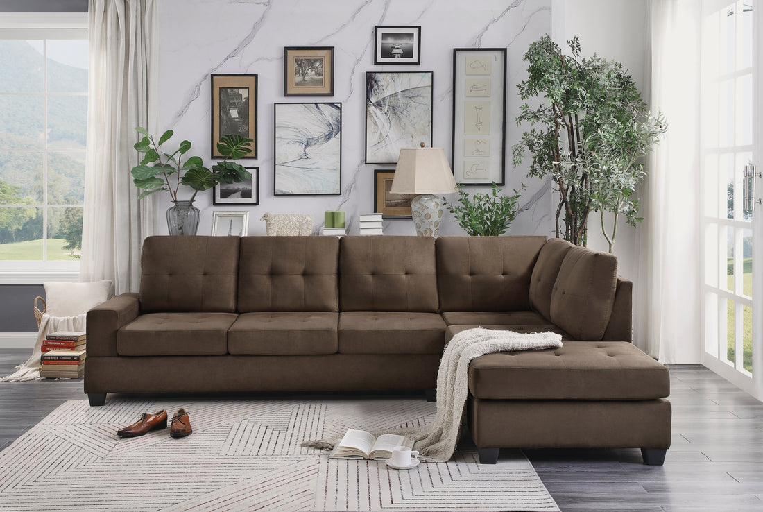 Modern Living Room 2 Piece Sectional Reversible Sofa Chaise Tufted Detail Brown Microfiber Upholstered Drop Down Cup Holder Solid Wood Frame Furniture Chocolate Microfiber Wood Primary Living Space Modern L Shaped Solid Wood 4 Seat