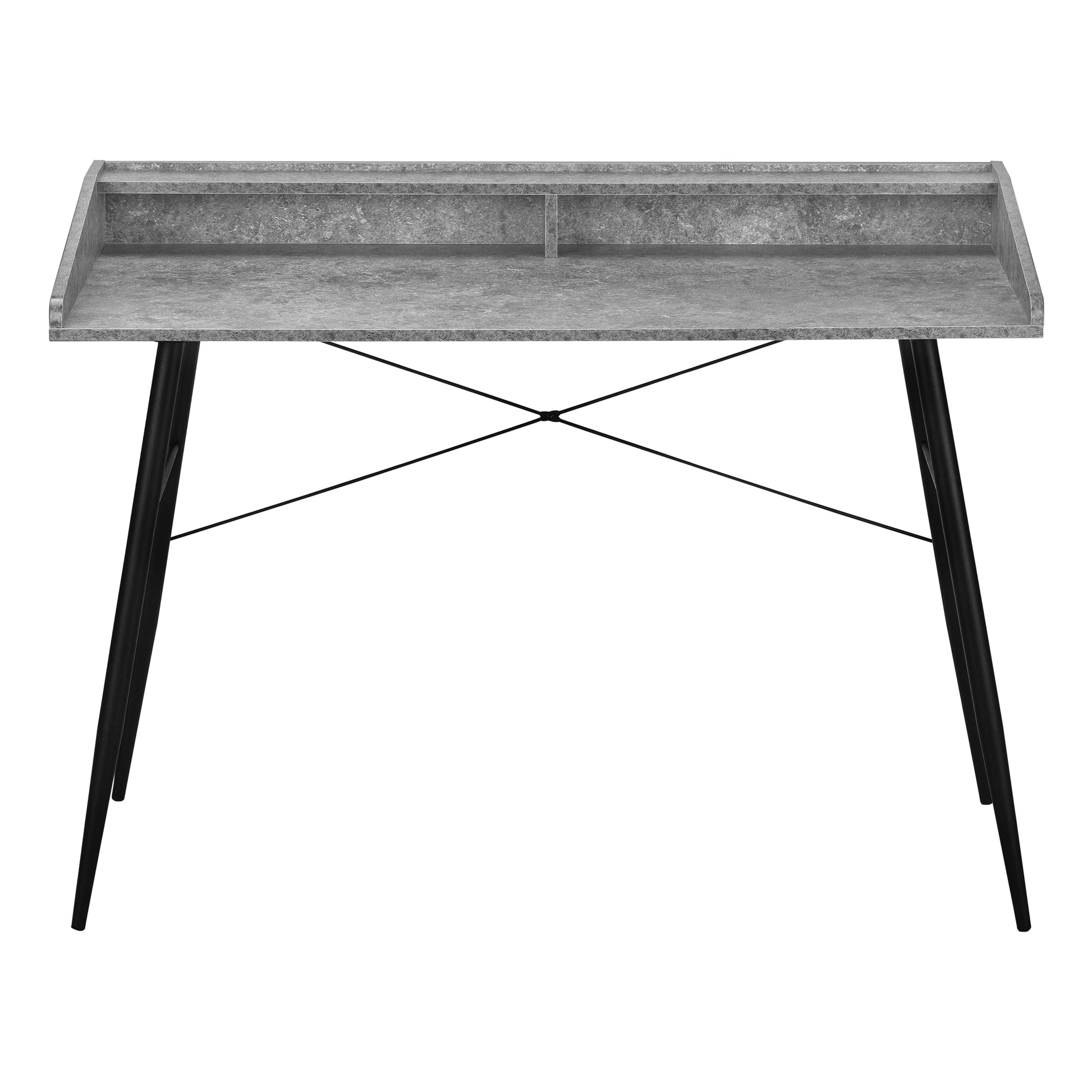 Computer Desk, Home Office, Laptop, Storage Shelves, 48"L, Work, Grey Stone Look Laminate, Black Metal, Contemporary, Modern Grey Particle Board