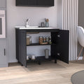 2 Freestanding Utility Base Cabinet With Stainless Steel Countertop And 2 Door, Black Black Solid Wood Mdf Engineered Wood