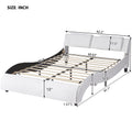 Queen Size Upholstered Faux Leather Platform Bed With Led Light Bed Frame With Slatted White Queen White Solid Wood