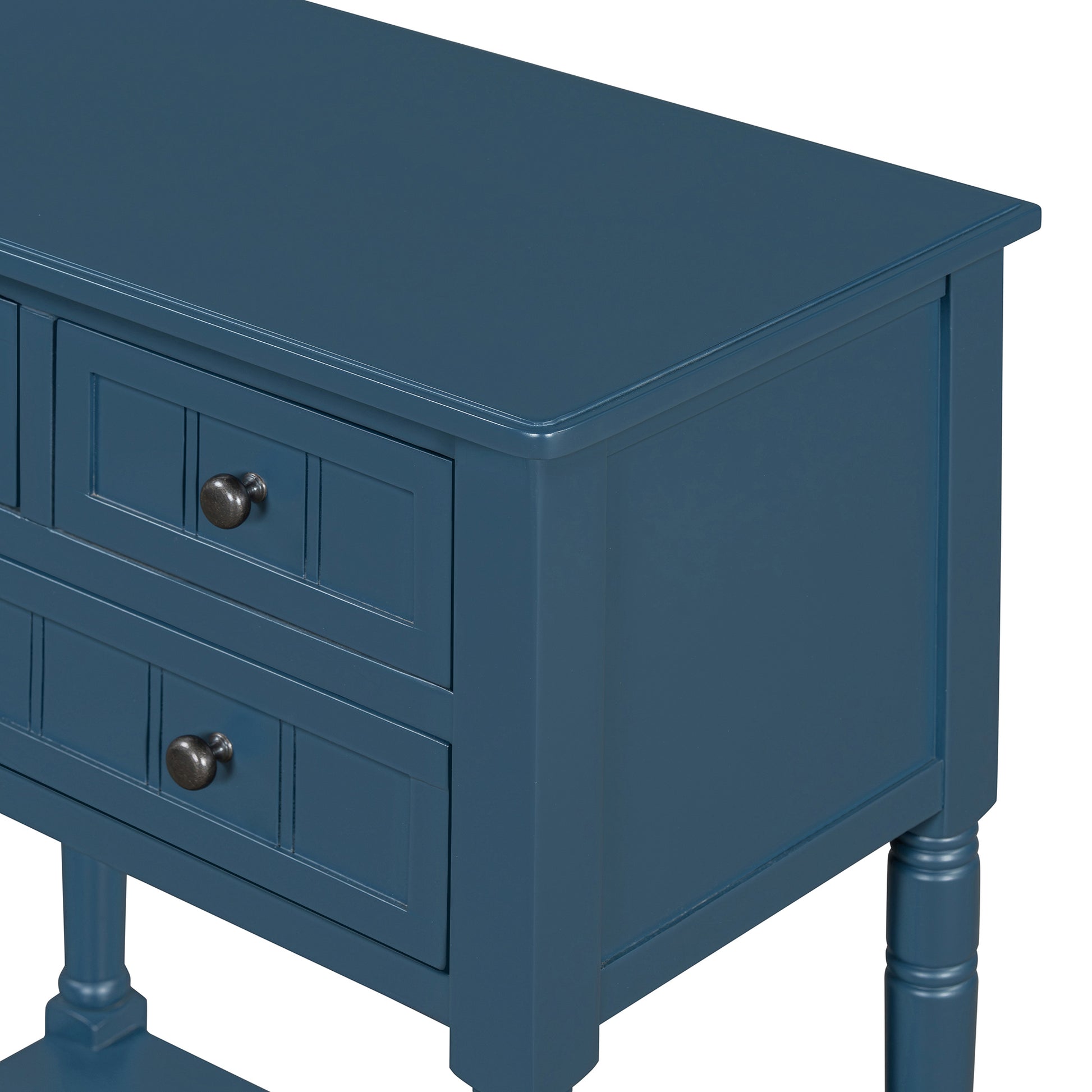 Narrow Console Table, Slim Sofa Table With Three Storage Drawers And Bottom Shelf Navy Navy Solid Wood Mdf