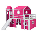 Full Size Loft Bed With Slide Pink Tent And Tower Pink Old Sku:Wf298771Aah Full Pink Solid Wood