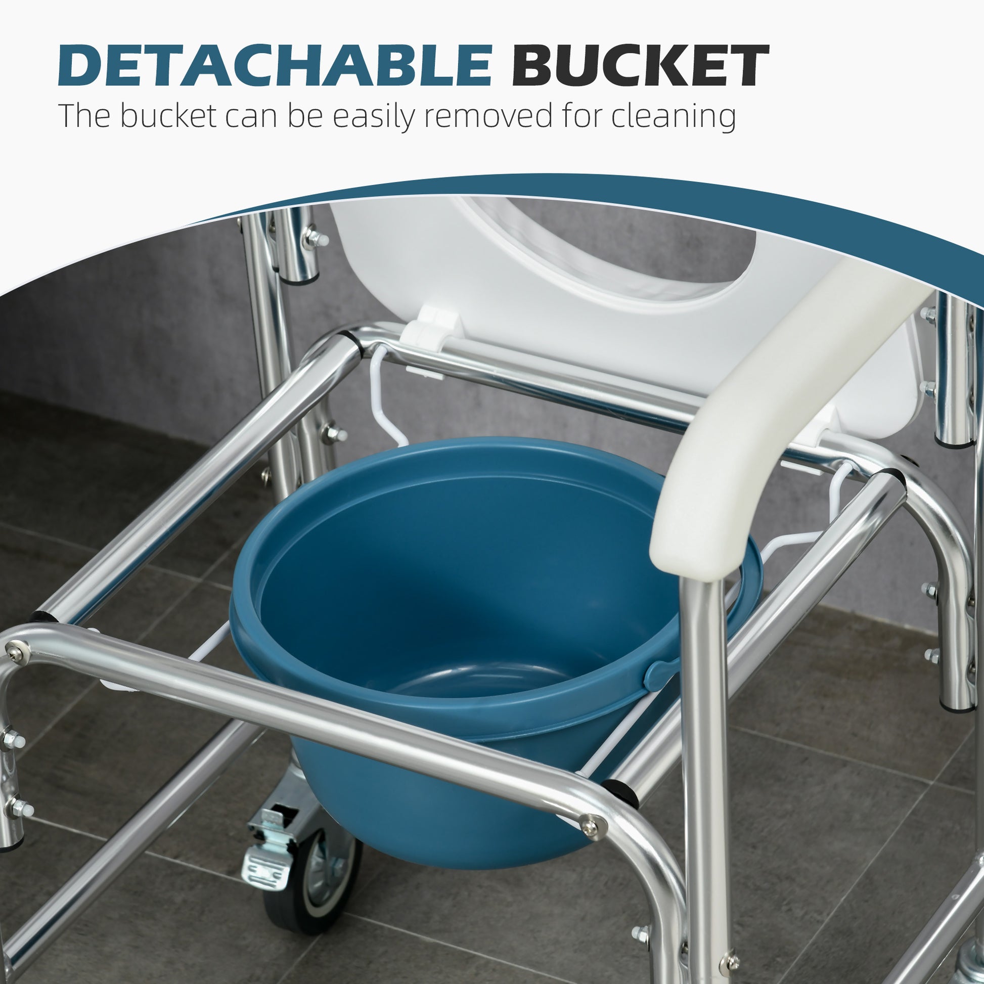 Homcom Shower Commode Wheelchair, Padded Seat, 330 Lbs., White White Aluminum