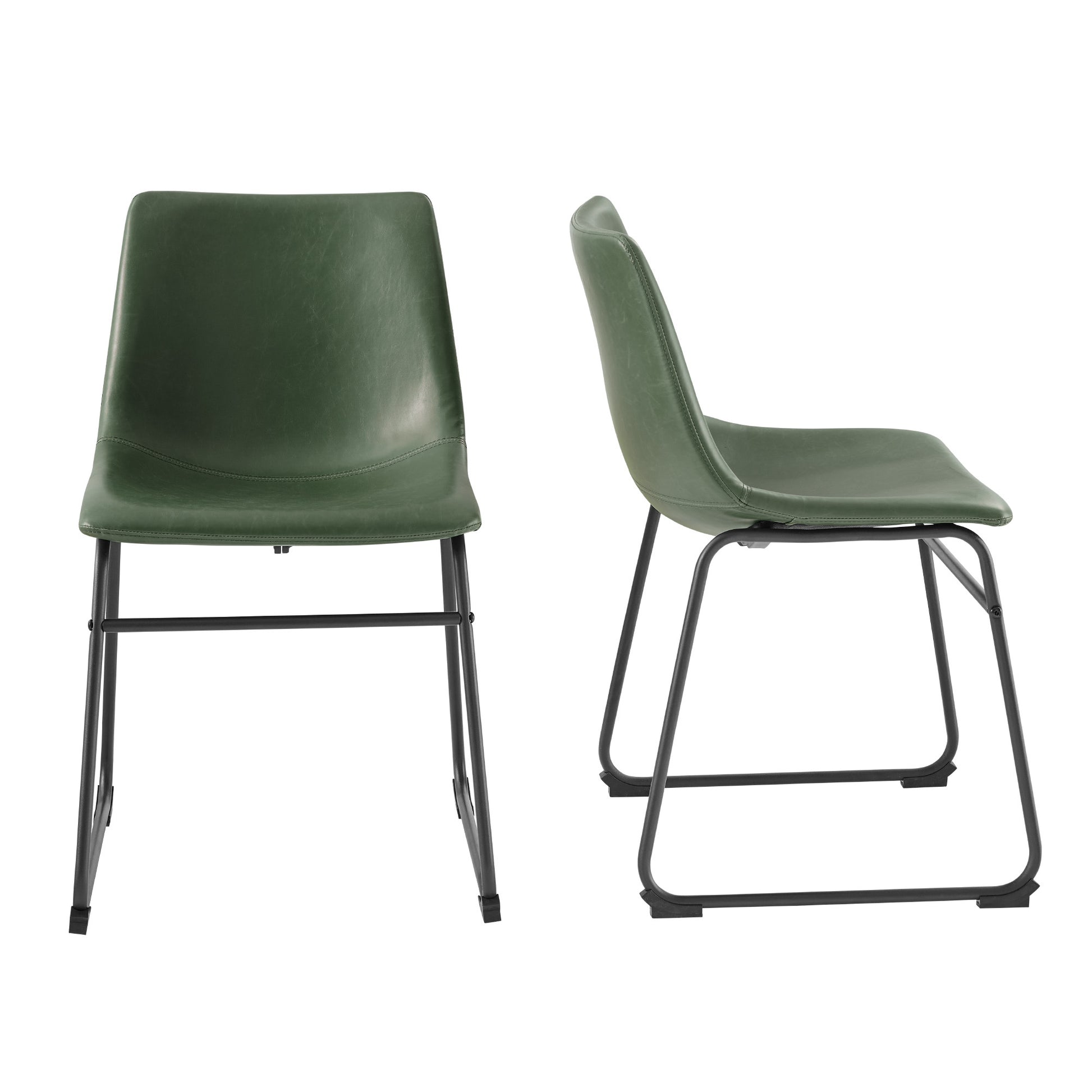 Contemporary Faux Leather Metal Leg Dining Chairs, Set Of 2 Green Green Polyester Pu Leather