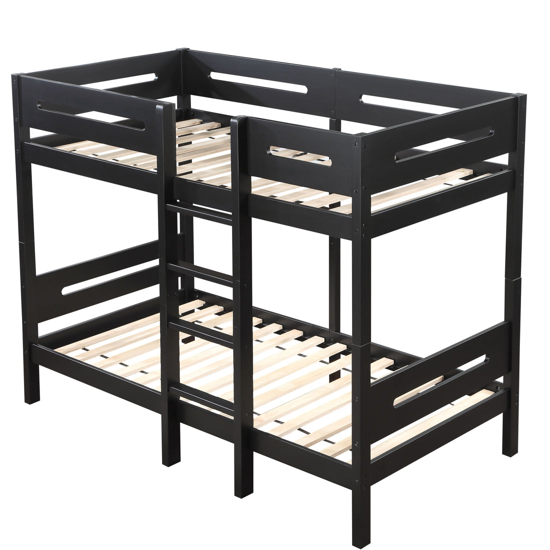 Black Twin Twin Bunk Bed With Ladder Black Bedroom Wood