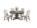 Traditional Formal 5Pc Dining Set Round Table 4X Side Chairs Pedestal Base Oak Finish Tabletrim Upholstered Cushion Dining Room Furniture Wood Dining Room Solid Wood Rubberwood Round Dining Table With Chair Upholstered Chair Wood Oak Seats 4 60 Inches