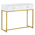 Modern Sleek Console Table Two Drawers With Stripe Design For Living Room And Entryway White White Mdf