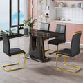 1 Table And 4 Chairs. Modern, Simple And Luxurious Black Imitation Marble Rectangular Dining Table And Desk With 4 Black Pu Gold Plated Leg Chairs 63'' X 35.4'' X 30'' Black Mdf