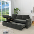 85 Inches Sofa Bed, 3 Seater Sleeper Sofa With Storage Chaise, Square Handrail With Pull And Copper Nail,Chenille Dark Grey, Pull Out Couch For Living Room Dark Grey Chenille 3 Seat