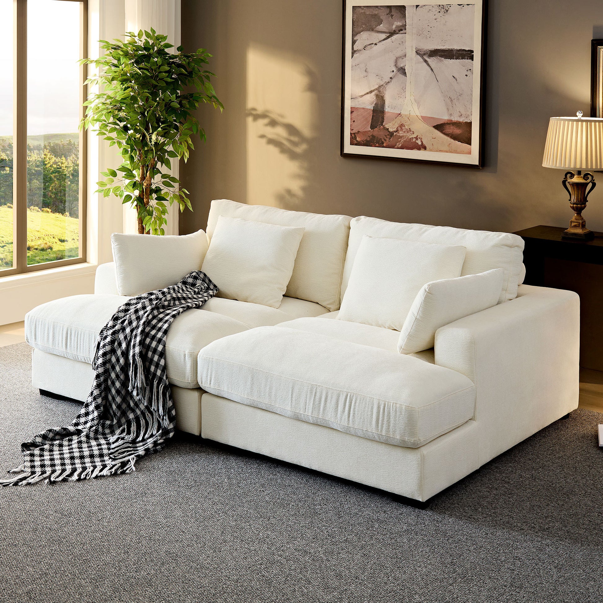 Comfor Daybed With Over Wide Sofa Bed,Modern Design Fabric Beanbag With Arms,Beige Beige Fabric 2 Seat