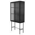 Elegant Floor Cabinet With 2 Tampered Glass Doors Living Room Display Cabinet With Adjustable Shelves Anti Tip Dust Free Easy Assembly Black Color Black Steel