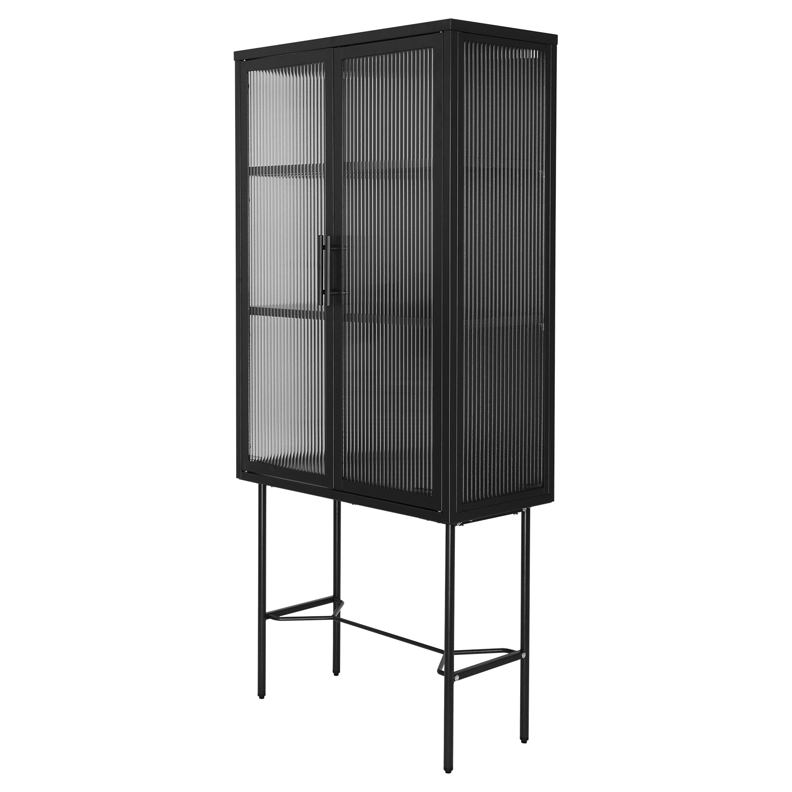 Elegant Floor Cabinet With 2 Tampered Glass Doors Living Room Display Cabinet With Adjustable Shelves Anti Tip Dust Free Easy Assembly Black Color Black Steel