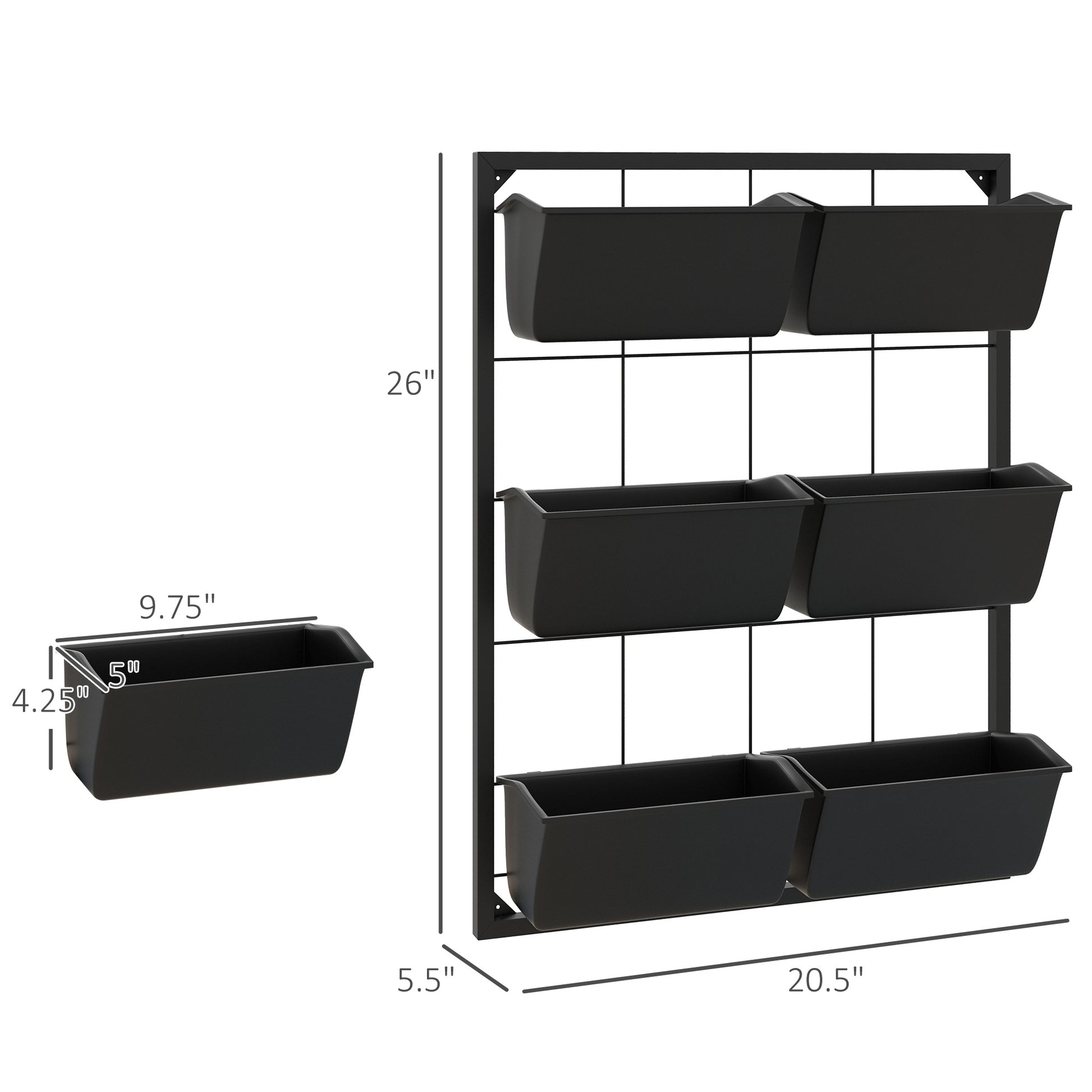 plastic wall planter indoor Outsunny 3 Tier Wall Planter With 6 Pots For Indoor And Outdoor Use, Hanging Plant Holder, Self Draining Wall Mounted Planter For Vegetables, Flowers,