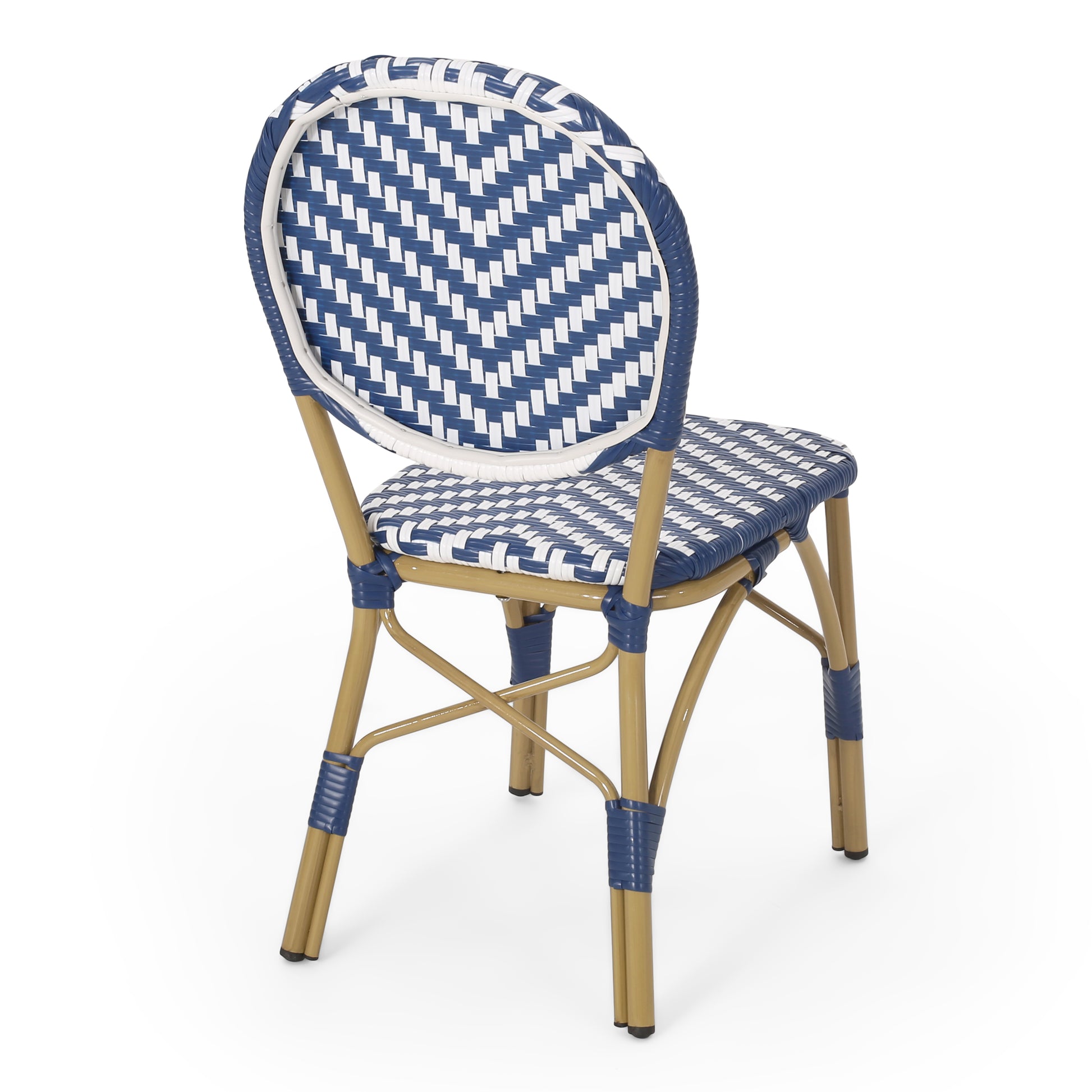 French Bistro Chair White Blue Rattan