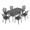 Cushions In Random Colors 7 Piece Set Of Cast Aluminum Patio Furniture With Cushions Yes Dining Set Black Seats 6 Rust Resistant Frame Water Resistant Cushion Garden & Outdoor Complete Patio Sets Aluminium