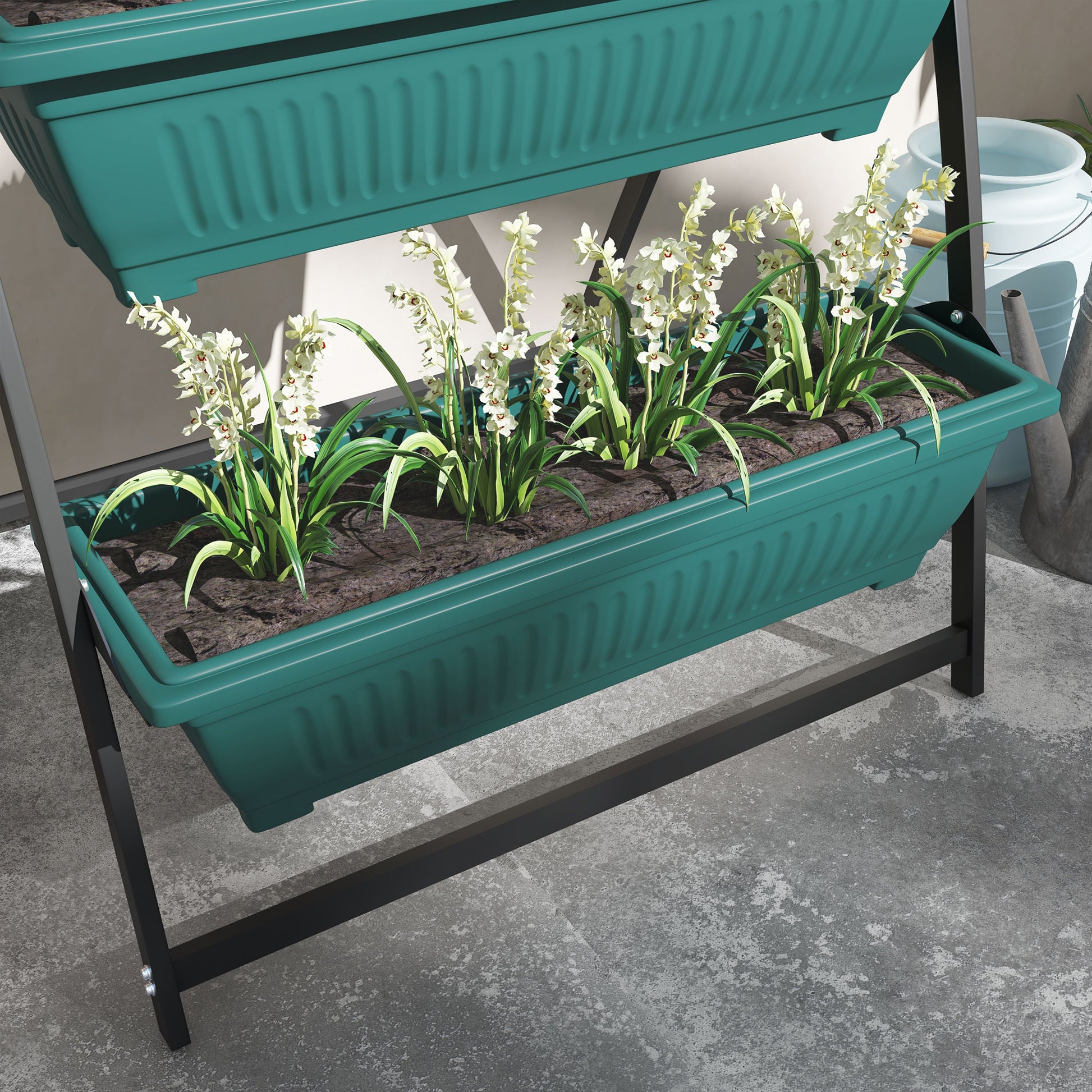 plastic standing planter box Outsunny Raised Garden Bed, 4 Tier Vertical Garden Planter Set, 4 Outd