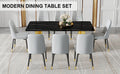 Table And Chair Set.The Table Has A Glass Top With Imitation Marble Pattern Stickers And Stainless Steel Golden Legs. Paried With Chairs With Pu Artificial Leather Backrest Cushions And Black Legs. Black Gold Seats 8 Glass Metal