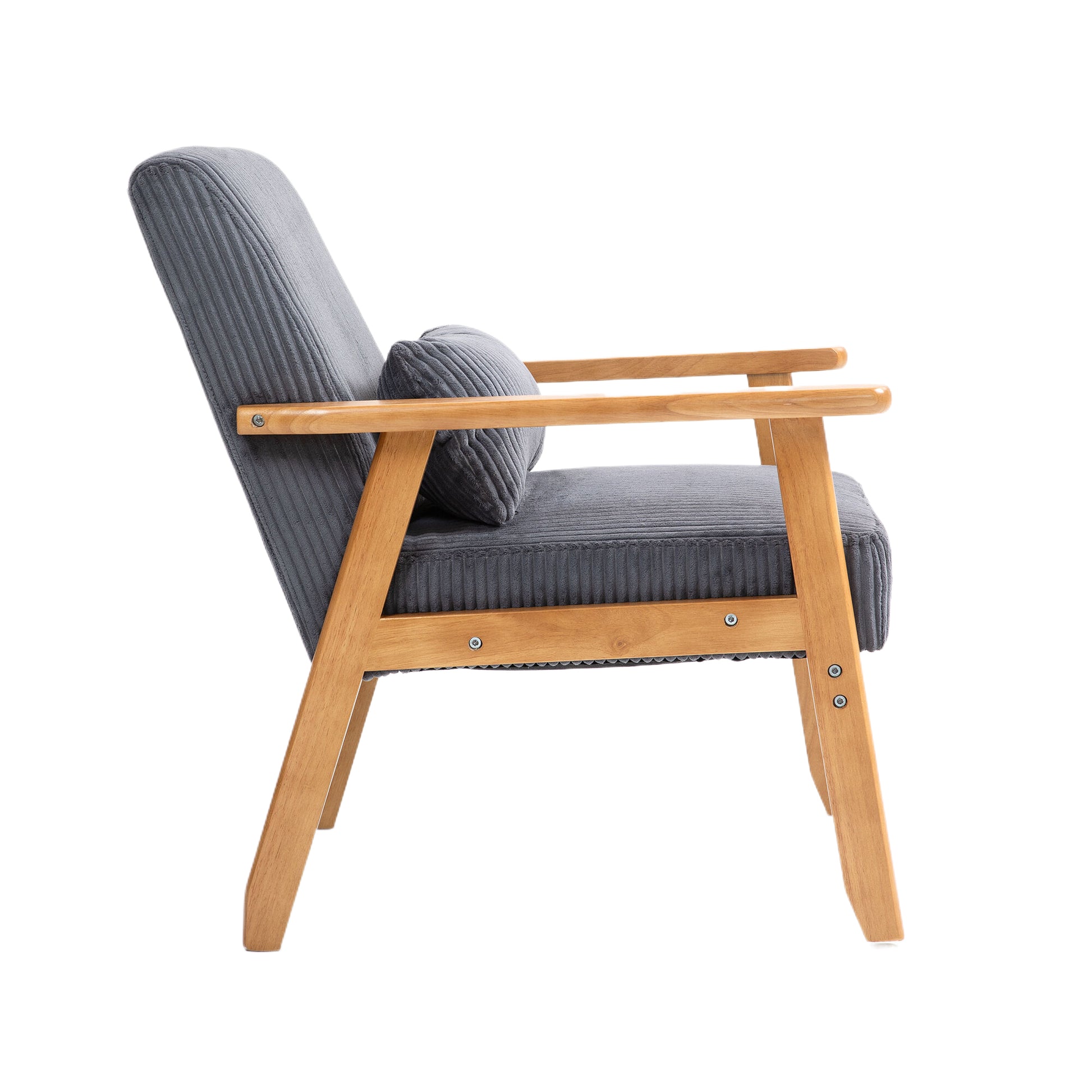 Leisure Chair With Solid Wood Armrest And Feet, Leisure Chair, Wood Frame, Velvet, L, Solid Rubber Wood Legs, Mid Century Modern Accent Chair, For Living Room Bedroom Studio Chair Dark Gray Corduroy