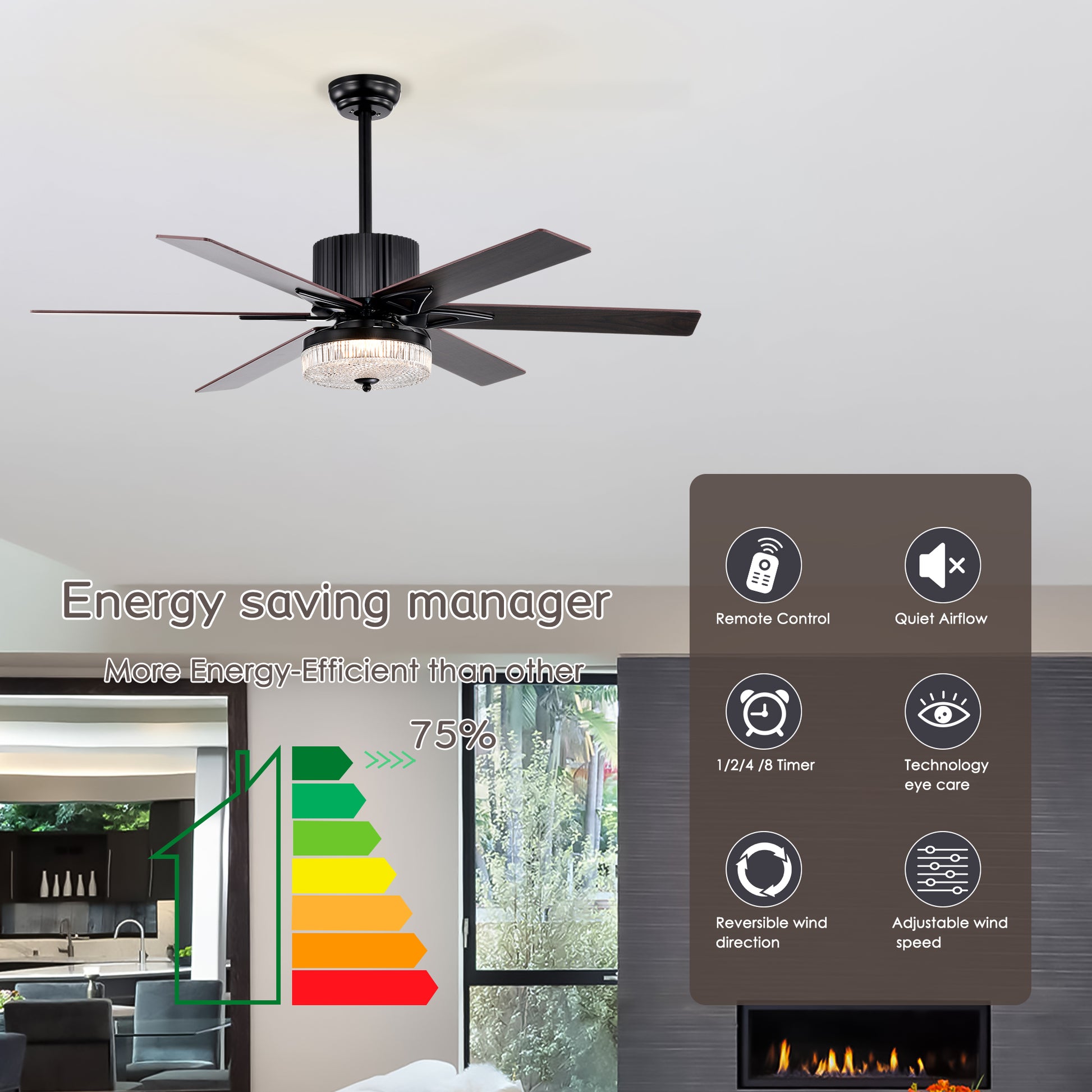 52 Inch Indoor Modern Led Ceiling Fan With Light And Remote Control, Reversible 6 Bladesreversible Motor Matte Black Matte Black Plywood Metal & Wood