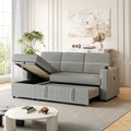 85 Inches Corduroy Sofa Bed, 3 Seater Sleeper Sofa With Storage Chaise, Square Handrail With Two Cup Holder And Usb Charge Port, Pull Out Couch For Living Room Light Grey Corduroy 3 Seat