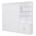 Full Size Murphy Bed With Multiple Storage Shelves And A Cabinet, White Box Spring Not Required Full White Wood Bedroom Murphy Solid Wood Mdf