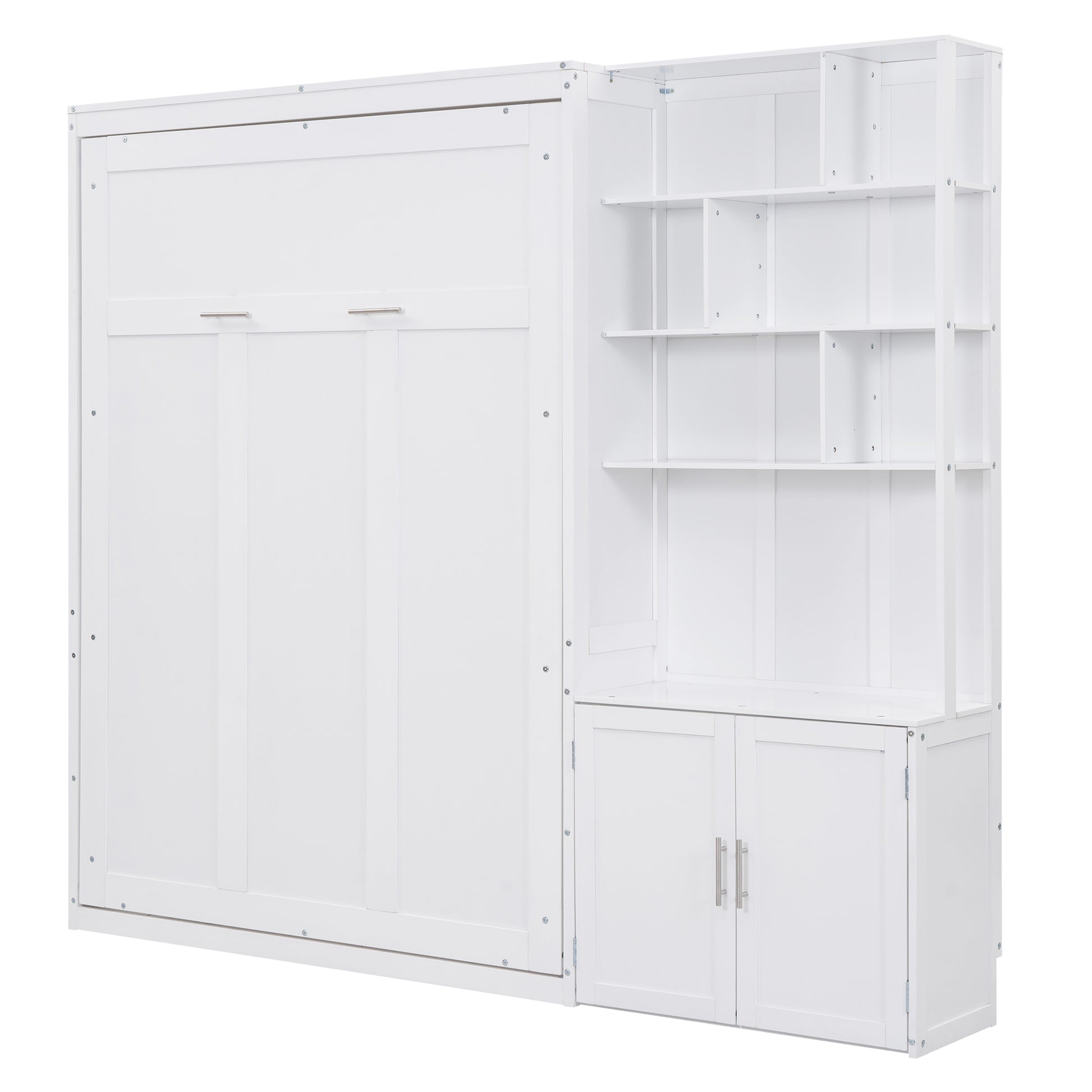 Full Size Murphy Bed With Multiple Storage Shelves And A Cabinet, White Box Spring Not Required Full White Wood Bedroom Murphy Solid Wood Mdf