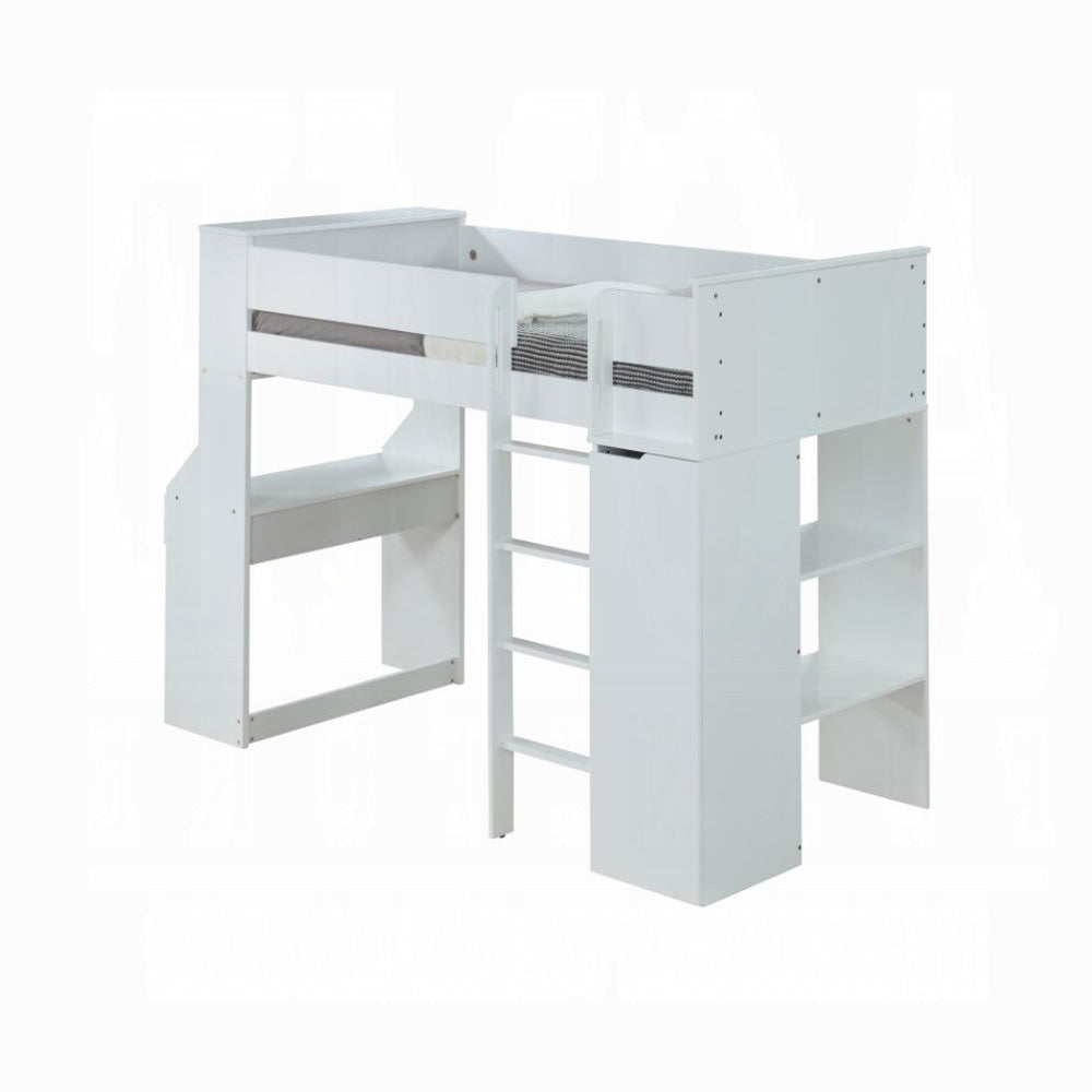 White Twin Loft Bed With Desk And Wardrobe White Bedroom Mdf Lvl