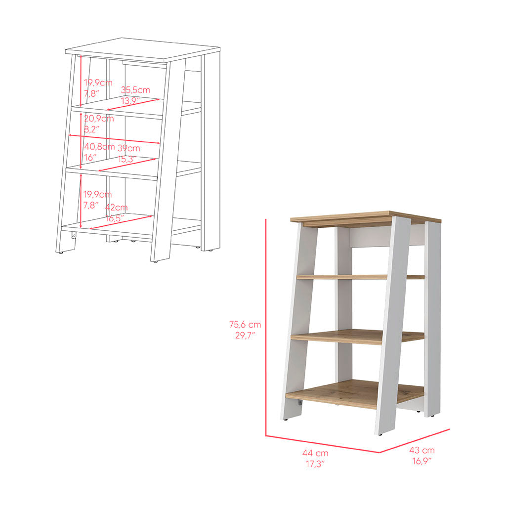 Linen Cabinet Jenne, Four Open Shelves, Light Oak White Finish Light Oak Particle Board