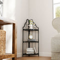 3 Tier Corner Open Shelf,Bookcase Freestanding Shelving Unit,Plant Stand Small Bookshelf For Living Room, Home Office, Kitchen, Small Space Black Corner Office American Design,Rustic Iron