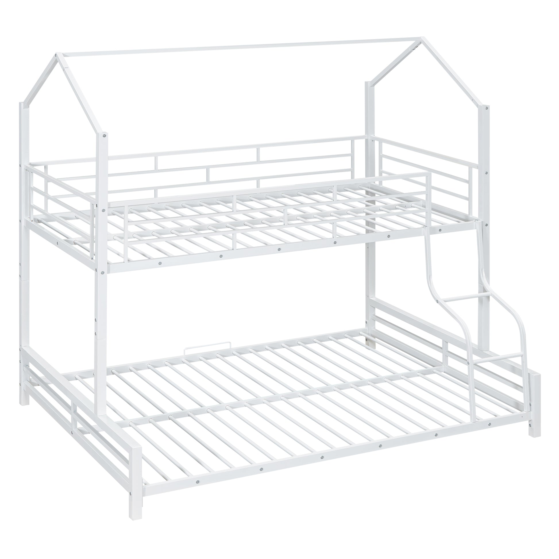 Metal House Bunk Bed, Twin Over Full, White Full White Metal