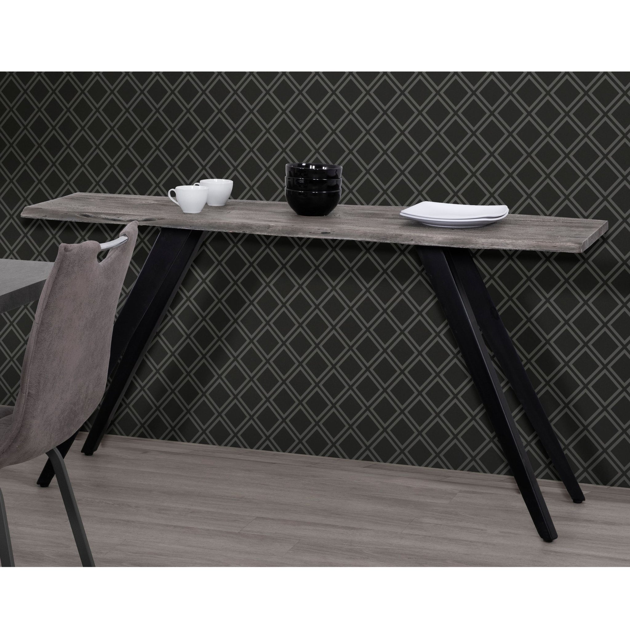 Industrial Style 60" Acacia Wood And Metal Console Table, Live Edge Angled Legs Accent Table, Modern Living Room Furniture, Gray Black Black Gray Gray Primary Living Space Contemporary,Modern Acacia Rectangular Iron Acacia Wood