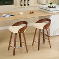 Bar Stools Set Of 2, Swivel Bar Height Stools With Low Back, Wood Bar Chairs With Soft Cushion Seat, 25 Inch Seat Height Beige, 25