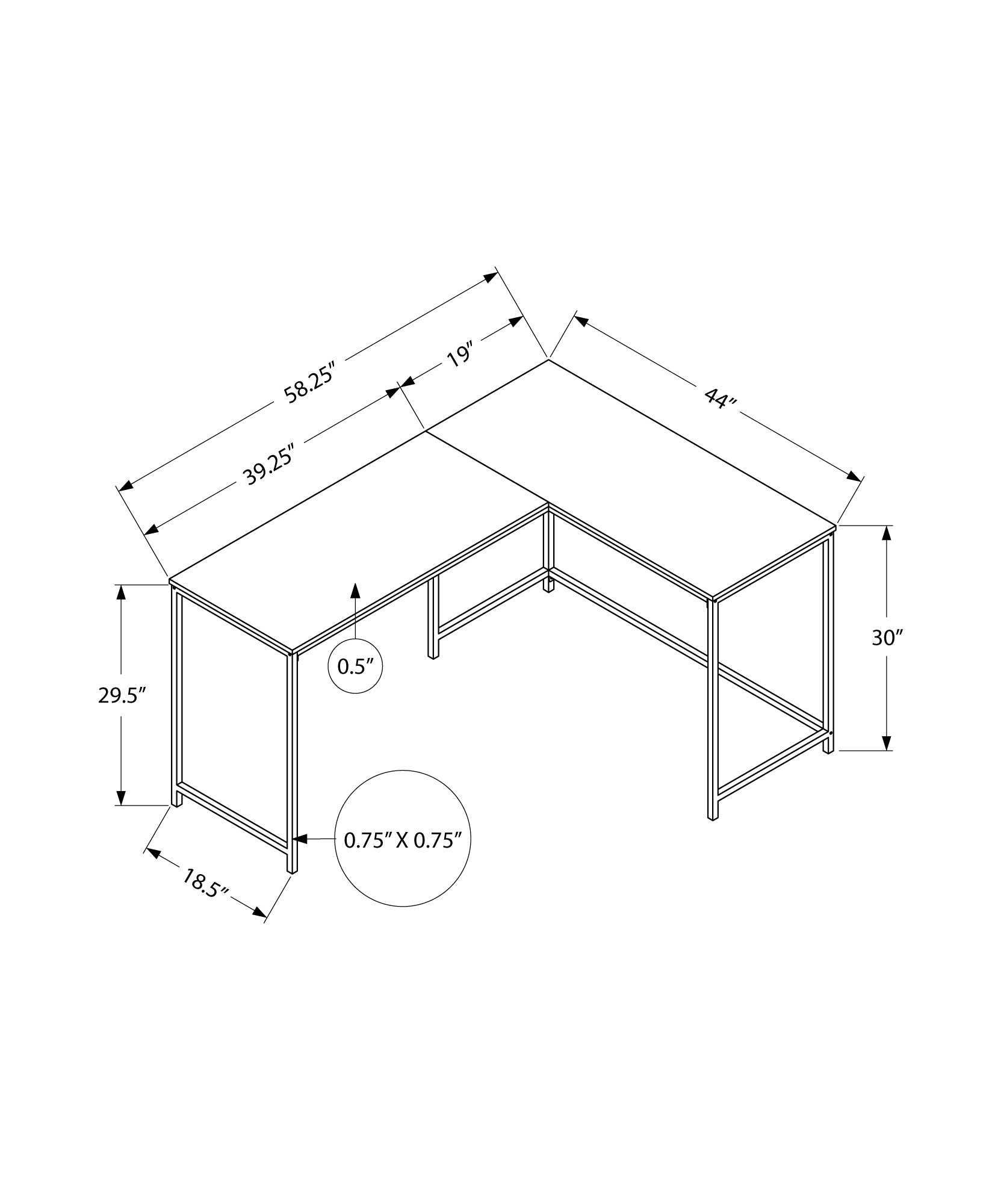 Computer Desk, Home Office, Corner, 58"L, L Shape, Work, Laptop, Black Marble Look Laminate, Black Metal, Contemporary, Modern Black Particle Board