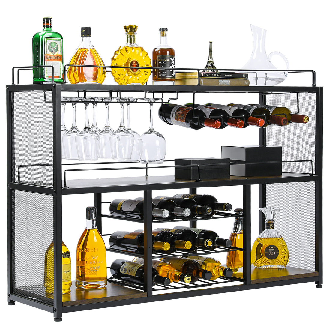 Industrial Wine Coffee Bar Liquor Cabinet - Black