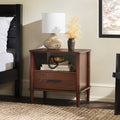 Transitional Solid Wood Spindle Nightstand Walnut Walnut Metal Pine