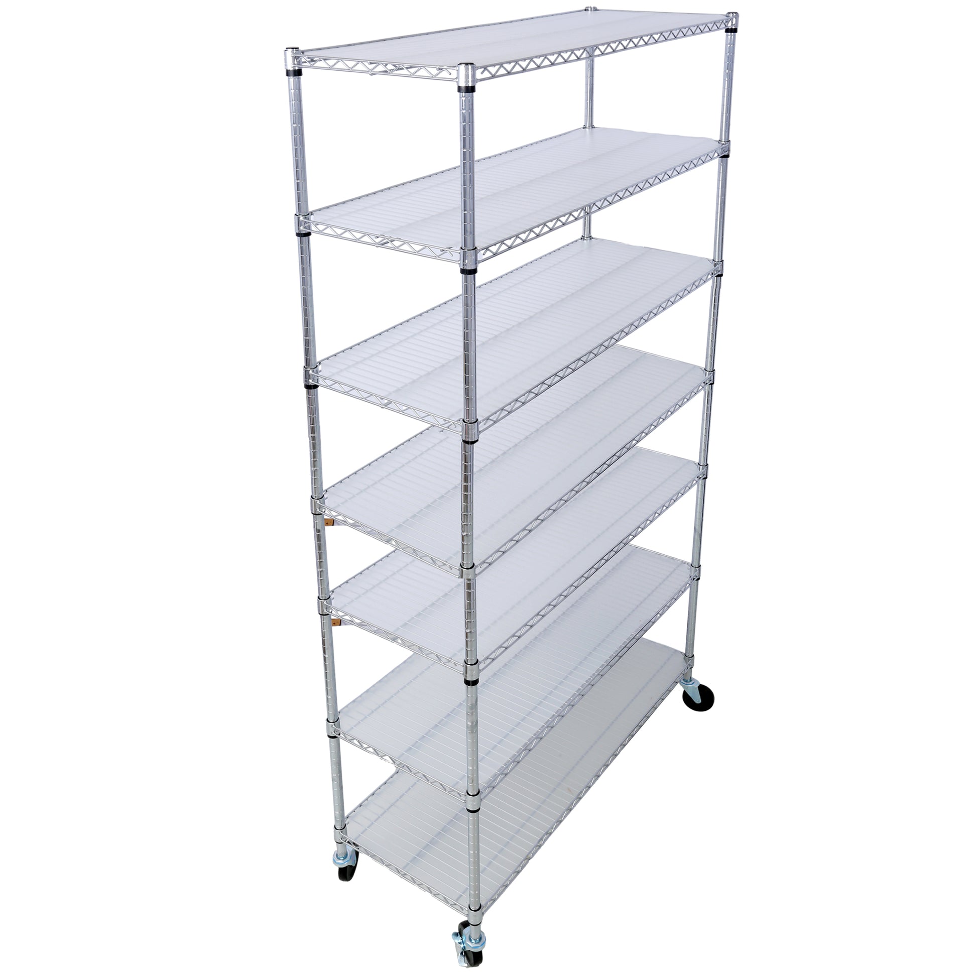 7 Tier Metal Shelf Wire Shelving Unit, 2450Lbs Heavy Duty Adjustable Storage Rack With Wheels & Shelf Liners For Closet Kitchen Garage Basement Commercial Shelving 81.5" H X 48" L X 18" D Chrome Chrome Metal