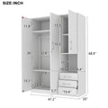 2 Doors Wooden Wardrobe Storage For Bedroom, With Shelves And 3 Drawers, White White Particle Board