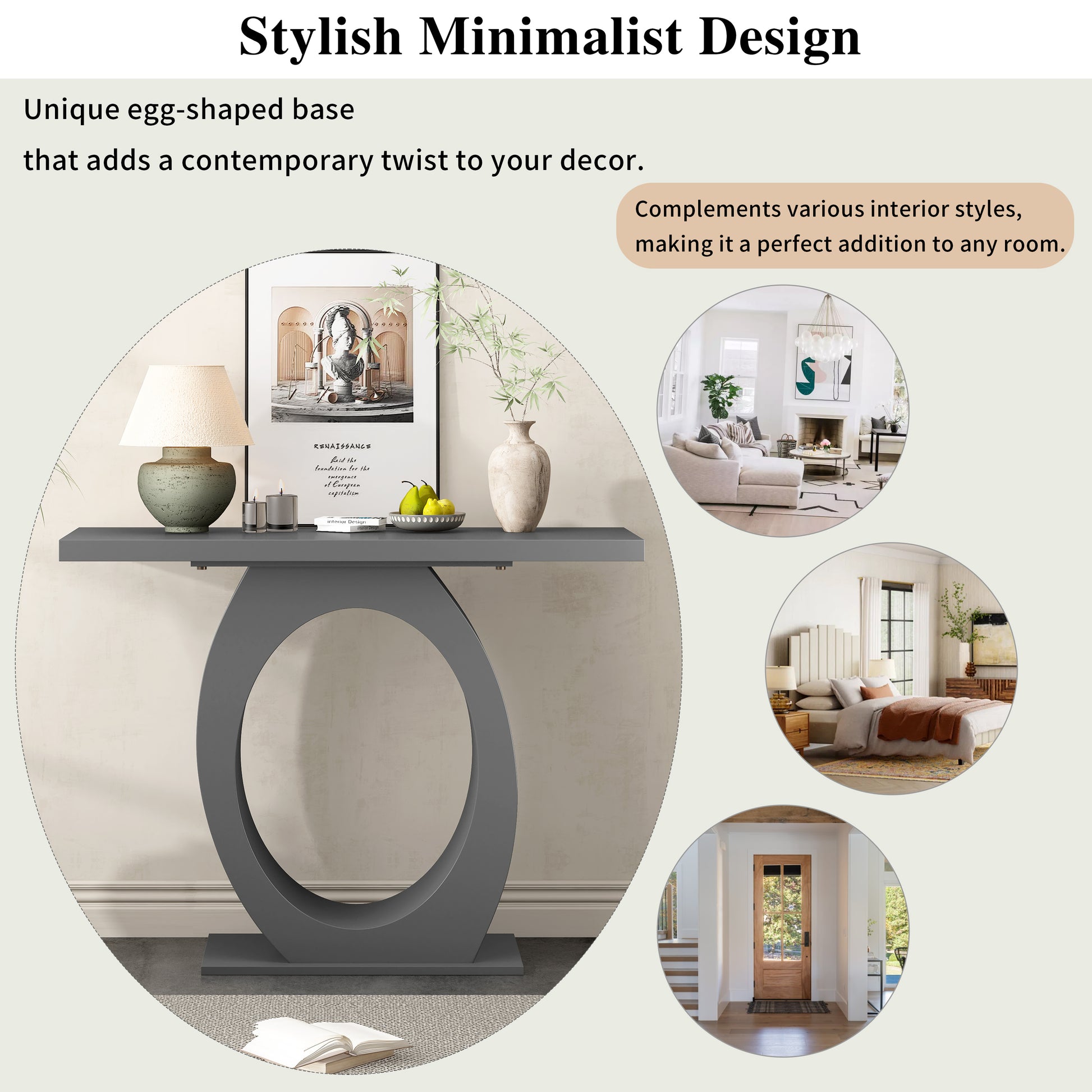 Mirod Stylish Modern Console Table With Egg Shaped Base,Enhanced Stability And Durability,Sleek Design For Home Decor,Perfect For Living Room Or Bedroom Grey Mdf Acacia