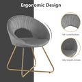 Modern Accent Velvet Chair, Set Of 2, Dining Chair Comfy Upholstered Arm Chair Living Room Furniture Mid Century Leisure Chair With Golden Metal Frame Legs Gray Fabric Metal