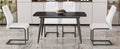Table And Chair Set. Large Modern Rectangular Table With Black Textured Top And Black Metal Legs. Soft And Comfortable Pu Seats, Faux Leather Upholstered Seats And Sturdy Metal Legs. White Black Seats 4 Sintered Stone