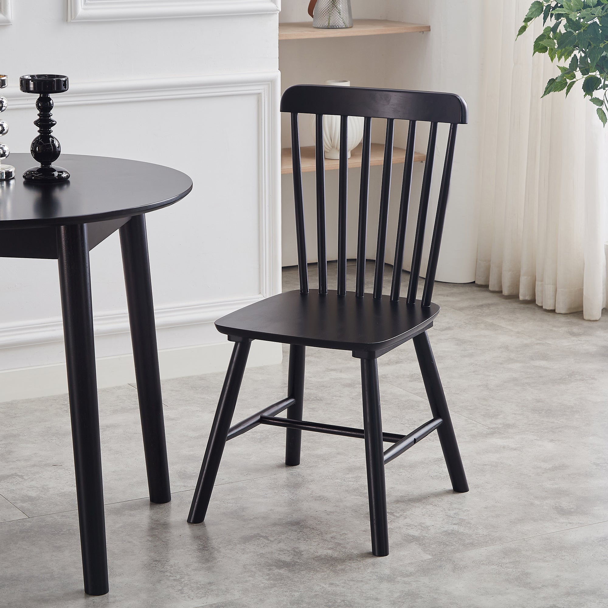 4 Pieces Of Dining Chair, Black, Rubber Wood Material, Dining Chair, Solid Wood Chair, Solid Wood Dining Table Chair, Living Room Chair, Simple And Natural Black Rubber Wood