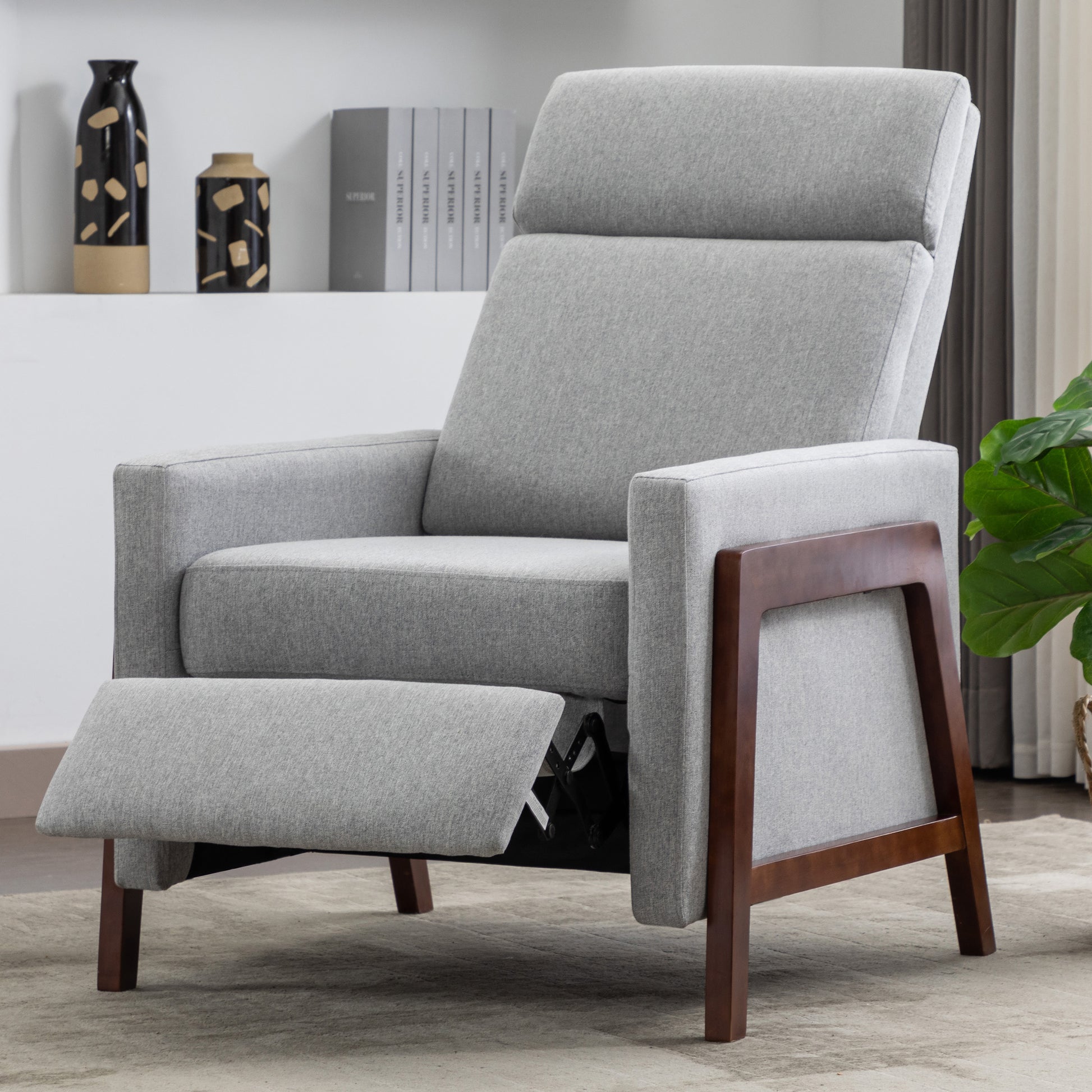 Wood Framed Upholstered Recliner Chair Adjustable Home Theater Seating With Thick Seat Cushion And Backrest Modern Living Room Recliners, Gray Old Sku:Pp289527Aae Gray Linen