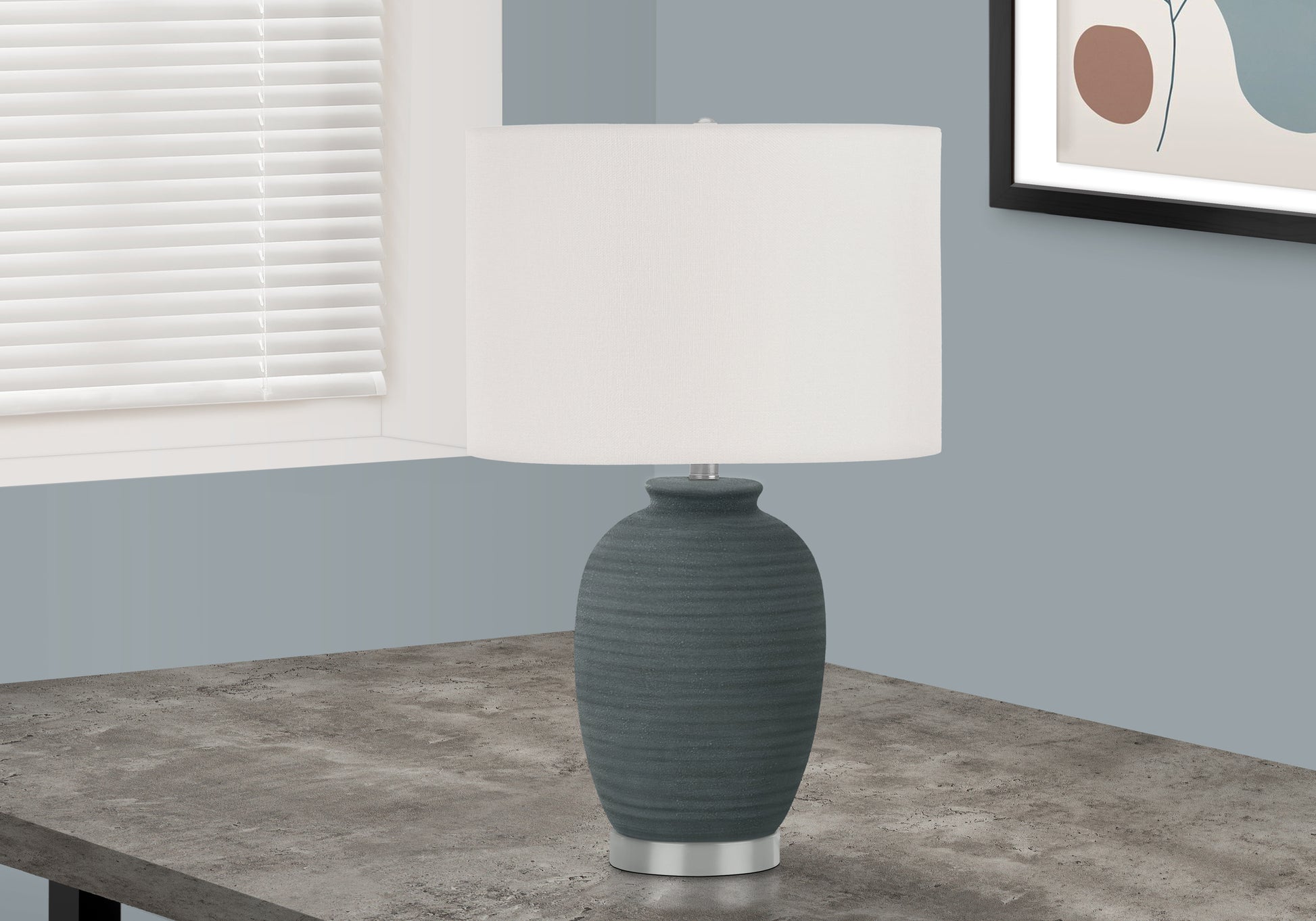 Lighting, 24"H, Table Lamp, Blue Ceramic, Ivory Cream Shade, Contemporary Blue Ceramic